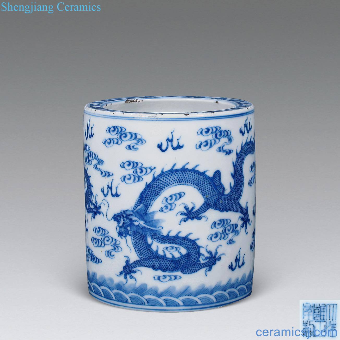 Qing guangxu Blue and white praised brush pot
