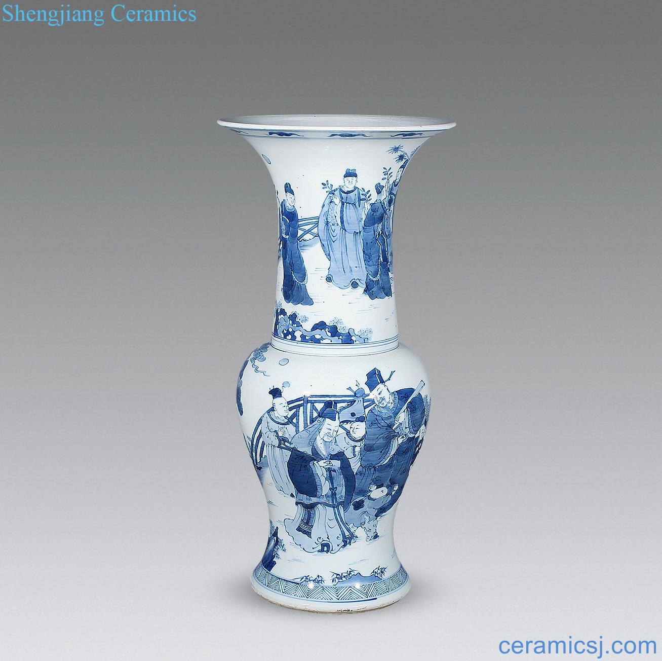 qing Blue and white characters PND tail-on statue