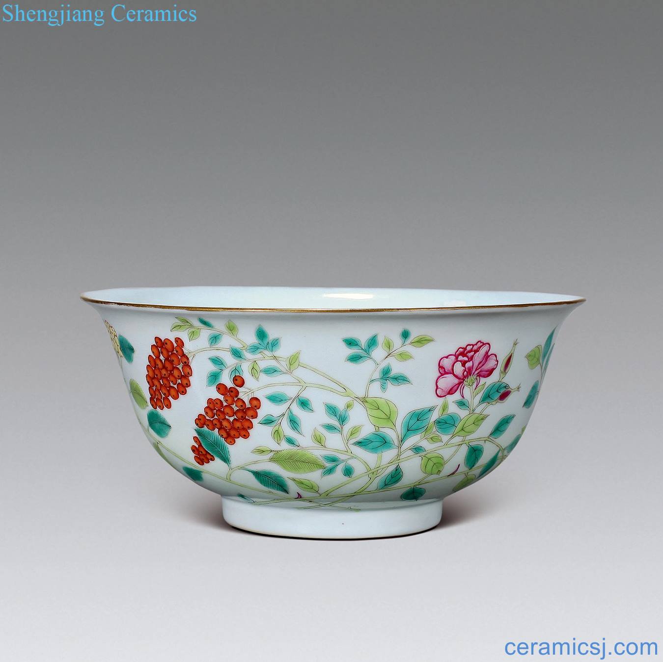 Qing qianlong pastel flowers big bowl