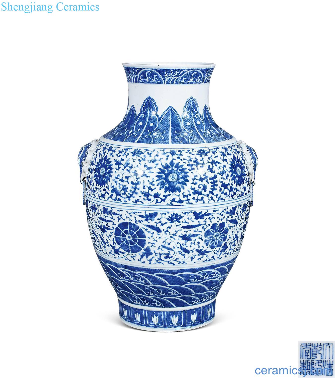 Qing guangxu Blue and white lotus flower grain and auxiliary first to any
