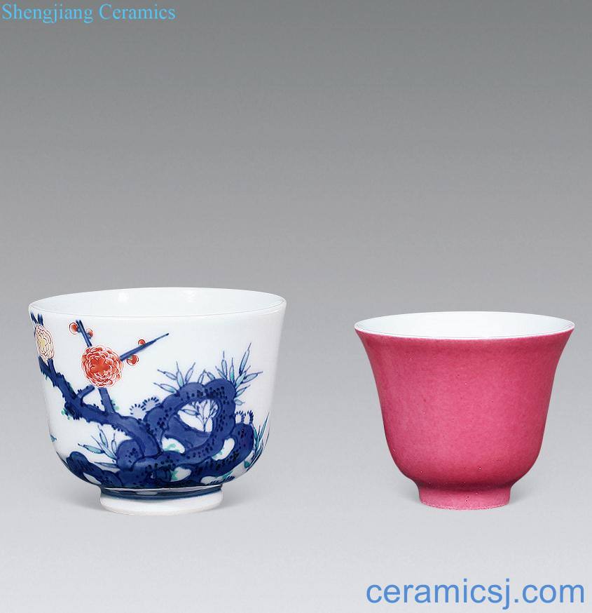 Qing rouge water cup, bucket color flower cup (or two)