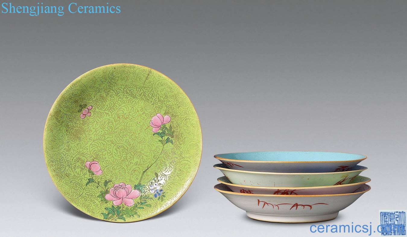 Qing qianlong pastel rolling flower plate (5)