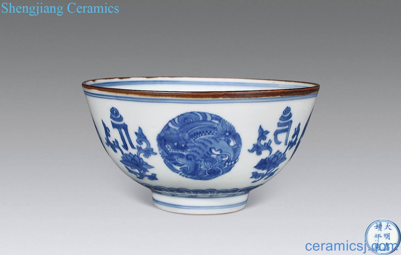 The qing emperor kangxi blue lion figure bowl