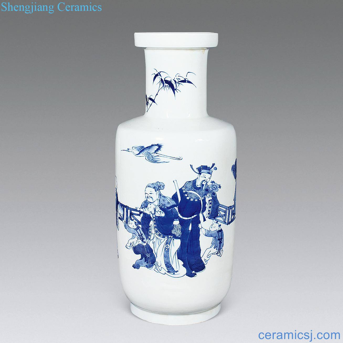 qing Blue and white fu lu shou wooden stick