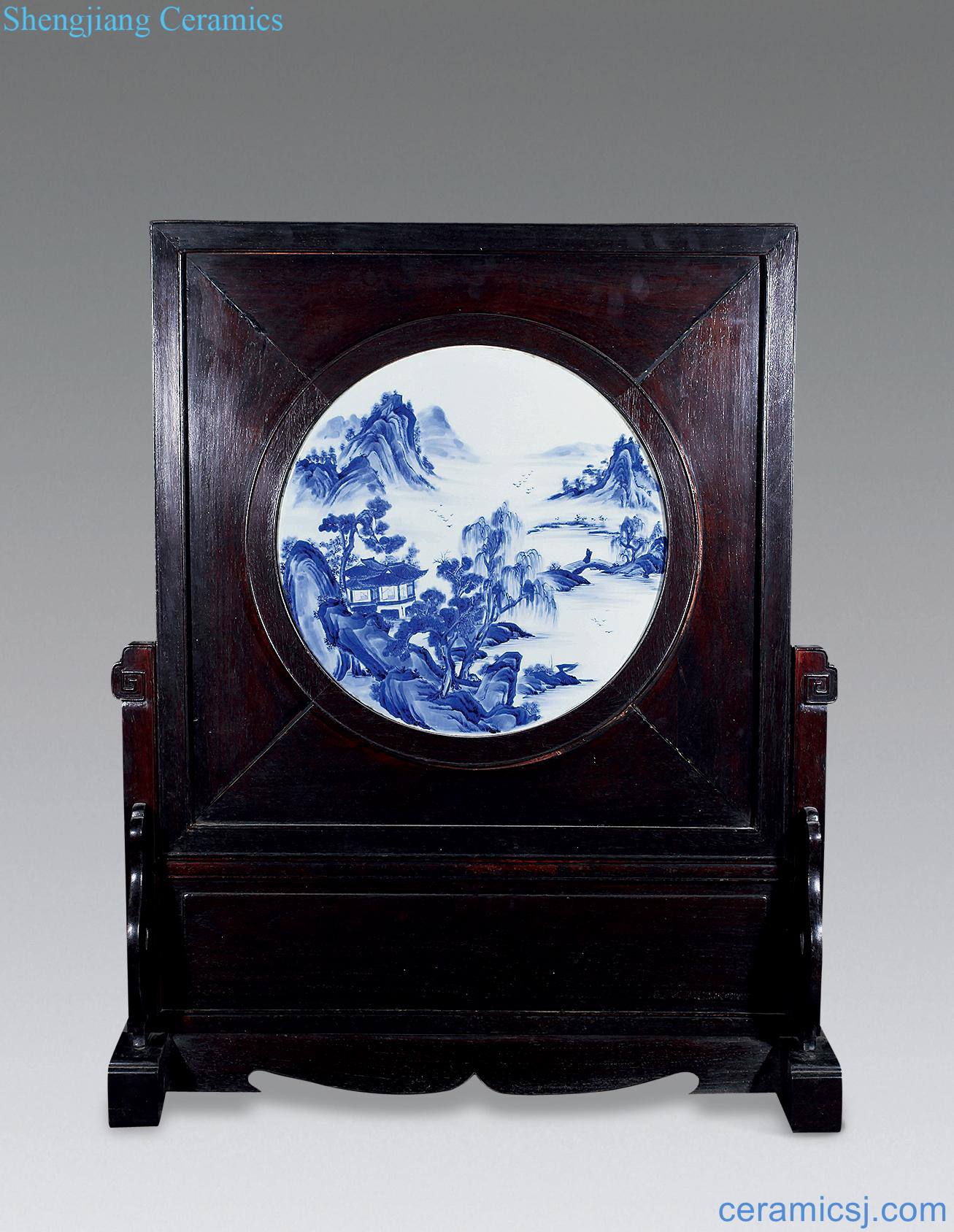 qing Blue and white landscape screen