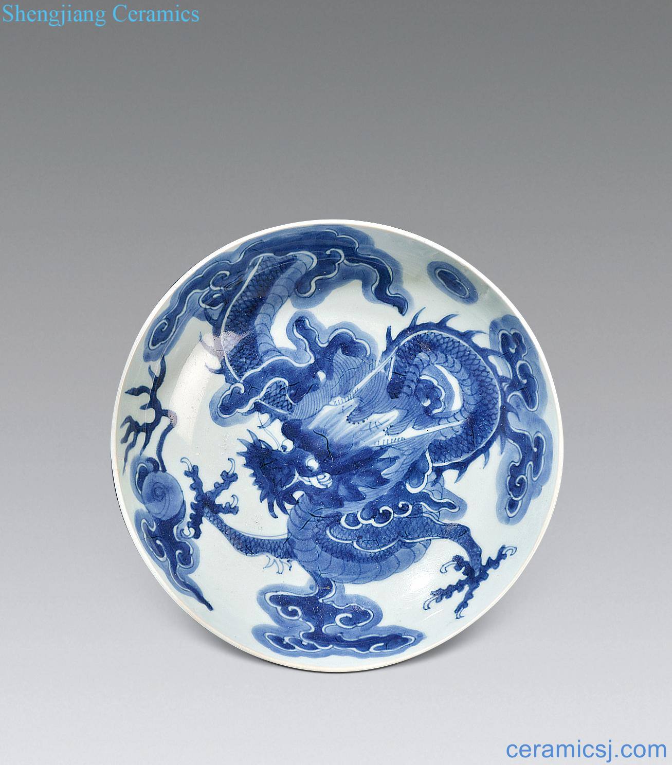 Qing yongzheng Blue and white wall YunLongWen plate