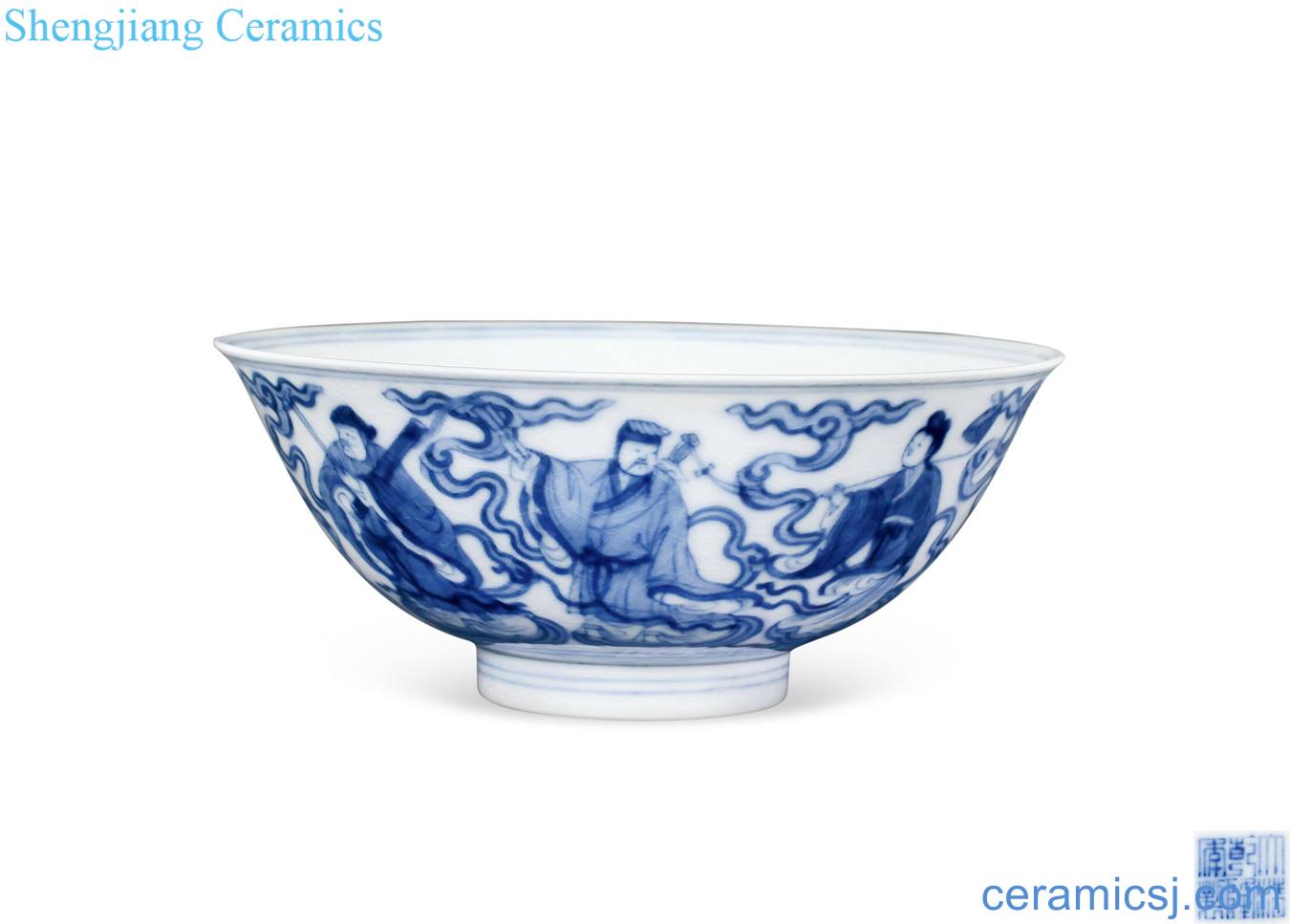 Qing qianlong Blue and white bowl of the eight immortals