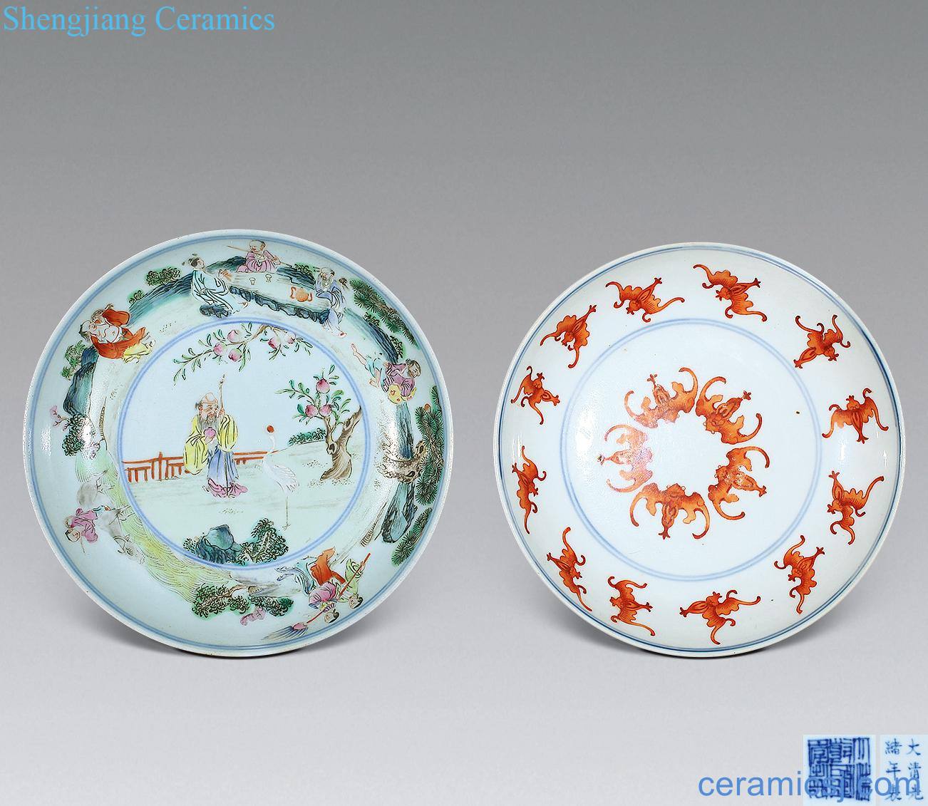 Qing qianlong, the qing guangxu pastel group of fairy figure plate, most alum red monkey plate (or two)