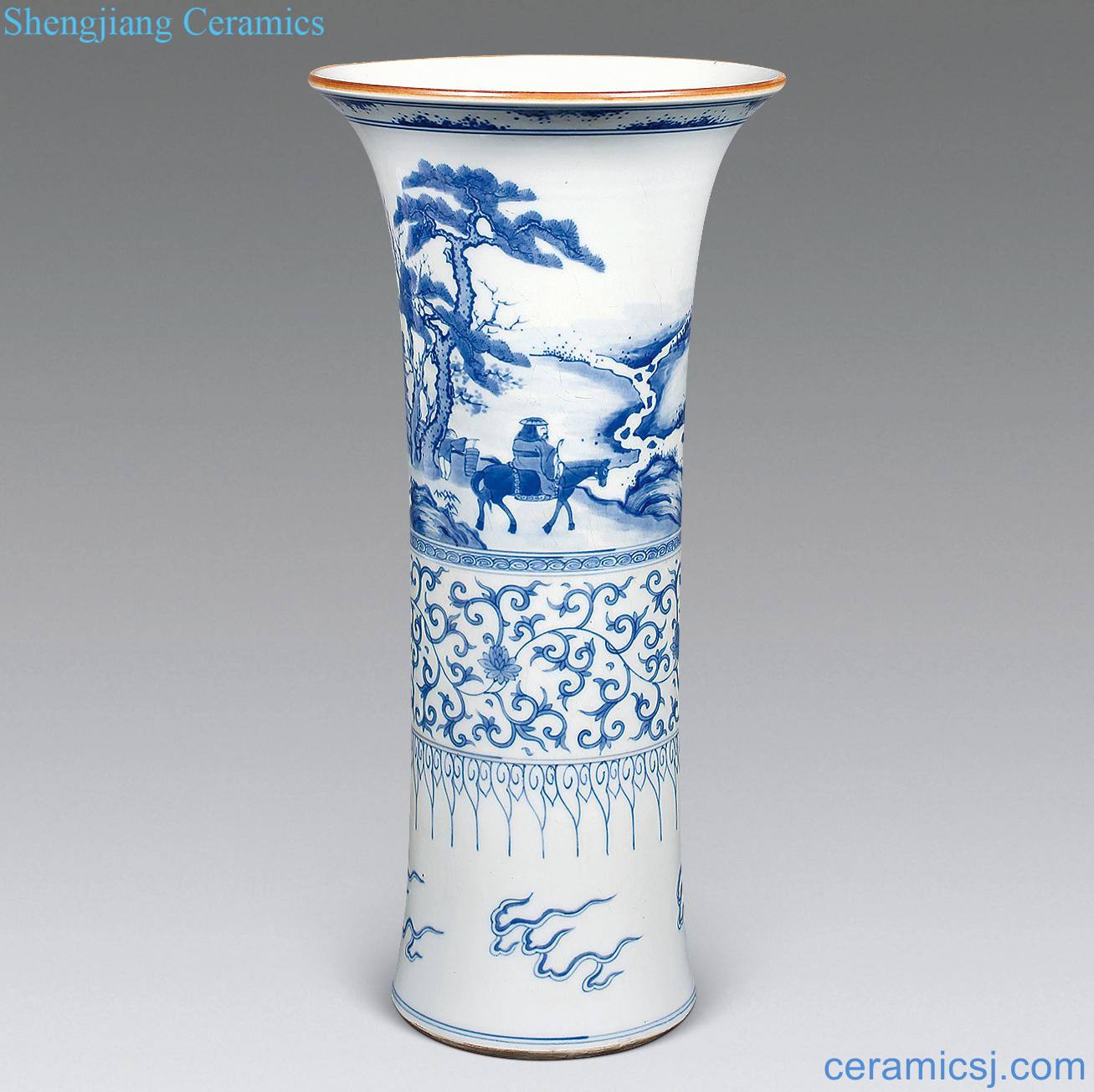 Early qing dynasty blue and white flower vase with characters