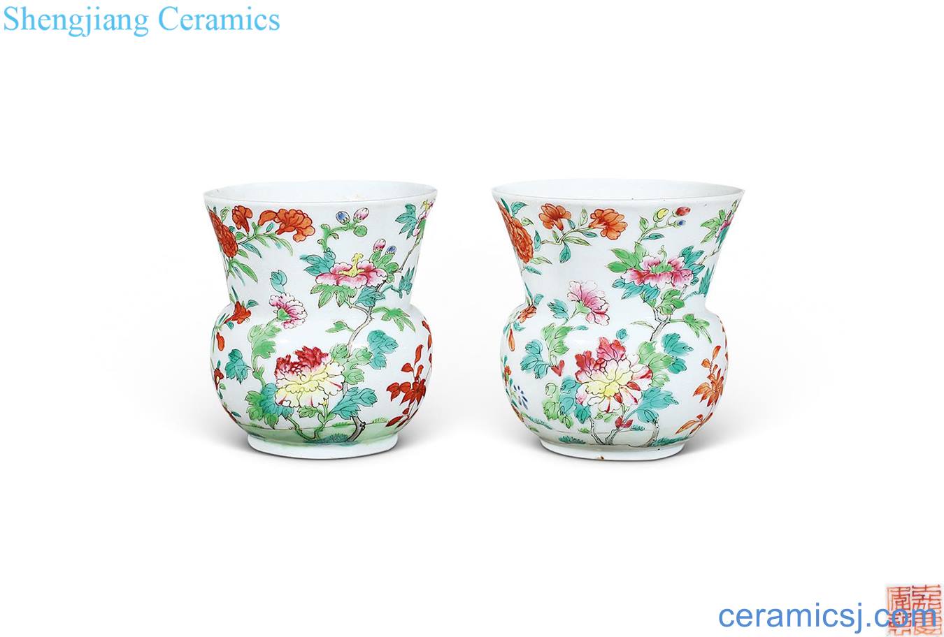 Qing jiaqing pastel flowers slag bucket (a)