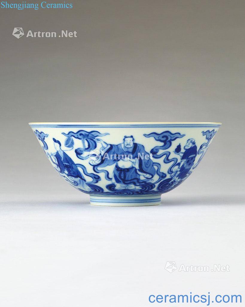 Qing qianlong Blue and white the eight immortals green-splashed bowls
