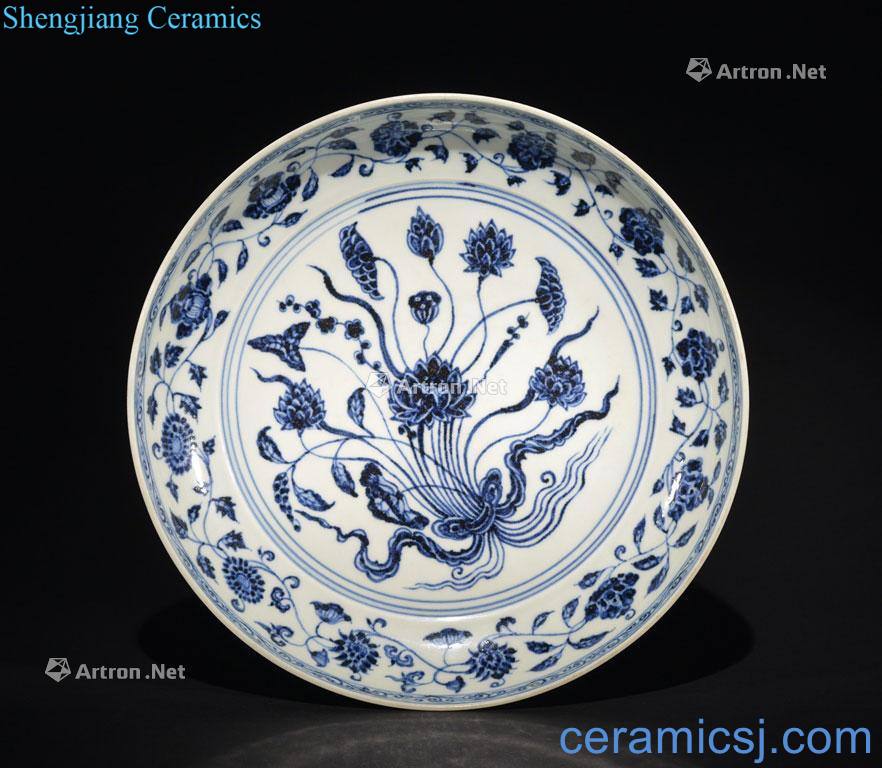 Ming Period A BLUE AND WHITE LOTUS DISH