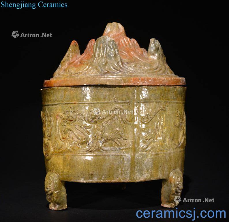 Han Dynasty CELADON - A GLAZED CENSER "HILL" AND COVER, BOSHANLU