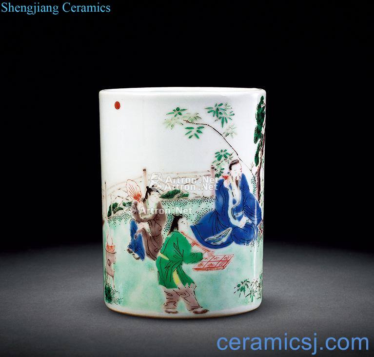 Qing brush pot colorful characters