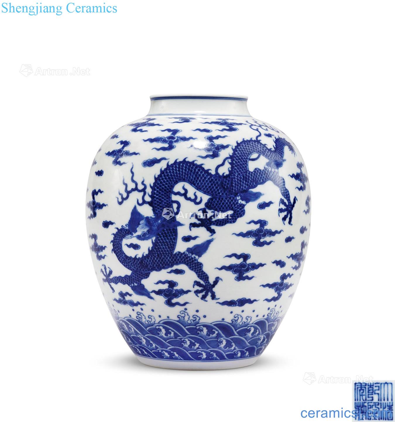 qing Blue and white dragon tank