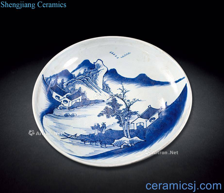 qing Blue and white landscape tray