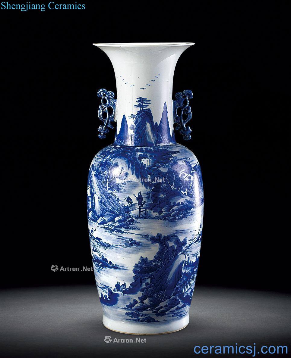 Qing daoguang Blue and white ears mountain water bottles