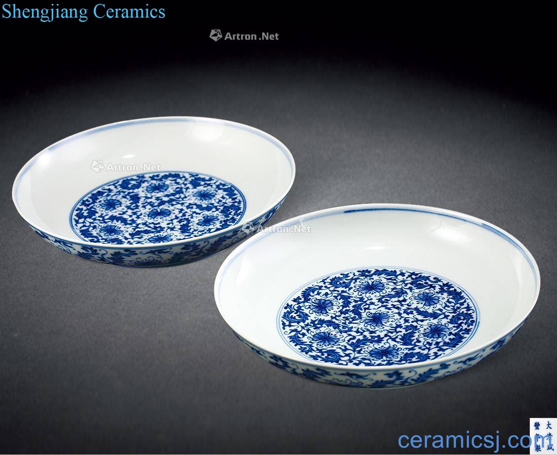 Qing xianfeng Blue and white tie up lotus flower tray (a)