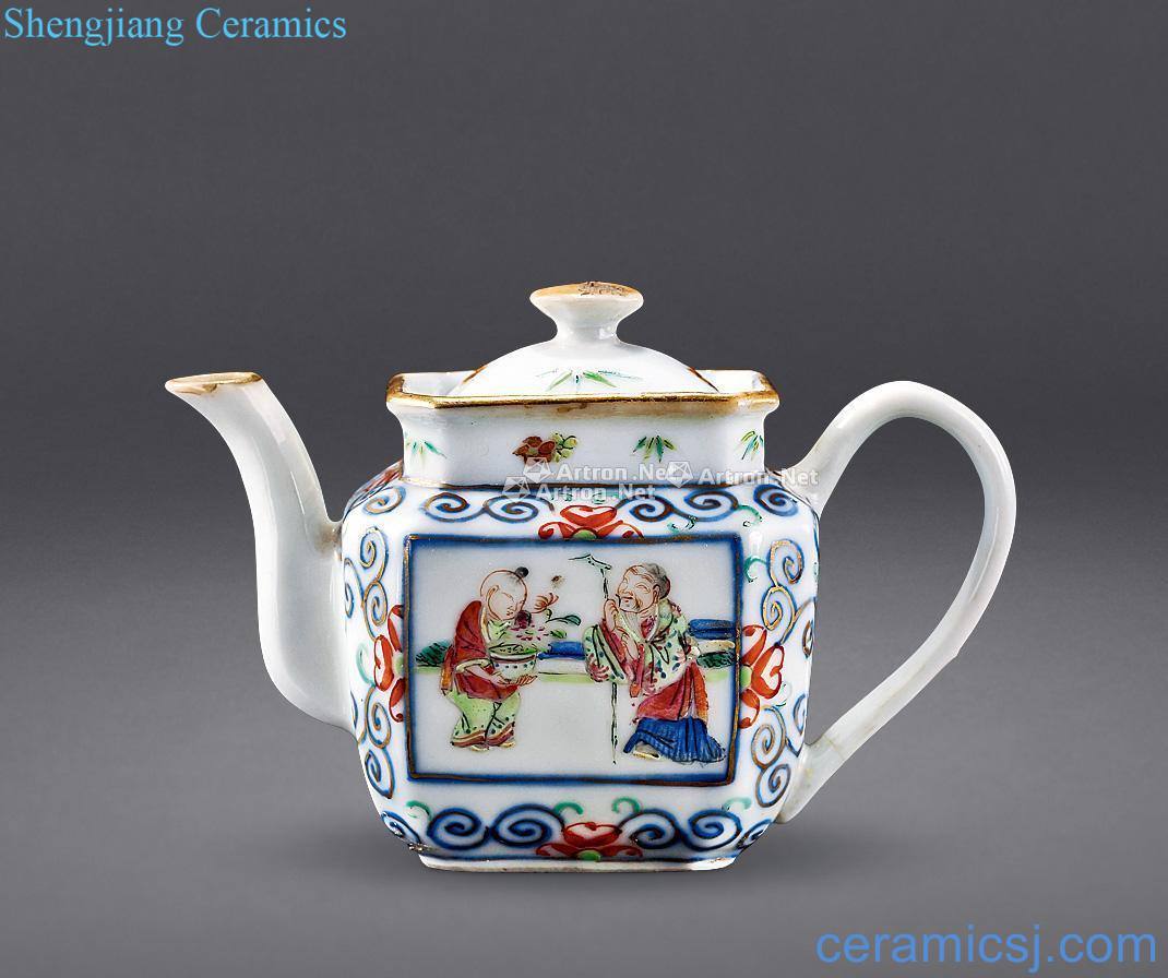 Qing powder enamel pot open box characters