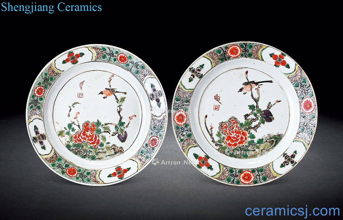 The qing emperor kangxi Colorful flowers and birds fold along the plate (2)