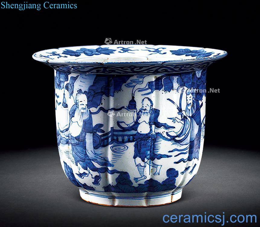 Ming Blue and white kwai mouth basin of the eight immortals characters