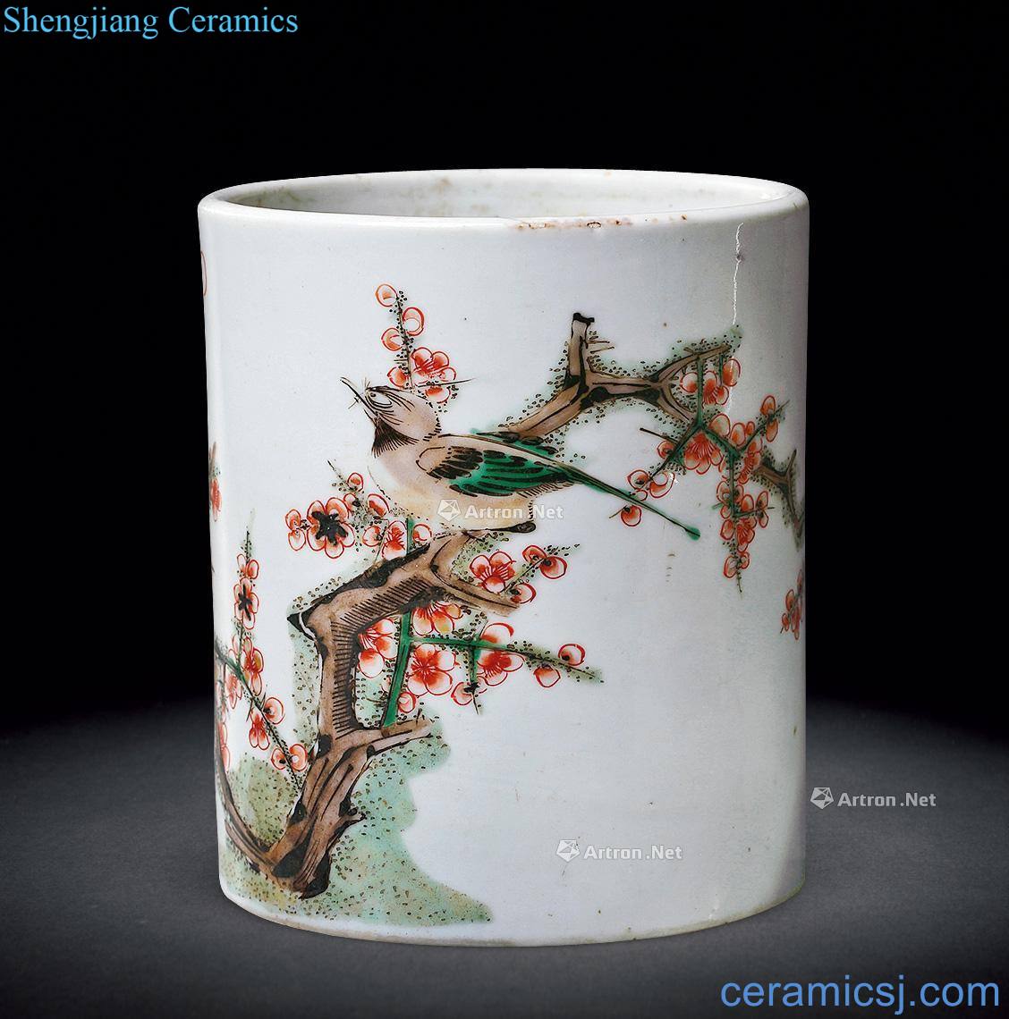 The qing emperor kangxi Colorful flowers and birds pen container