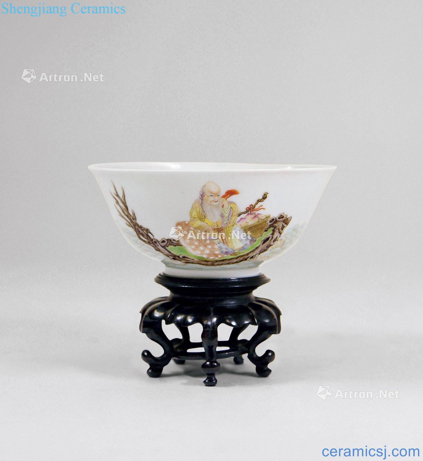 Qing yongzheng pastel longevity old take if figure bowl