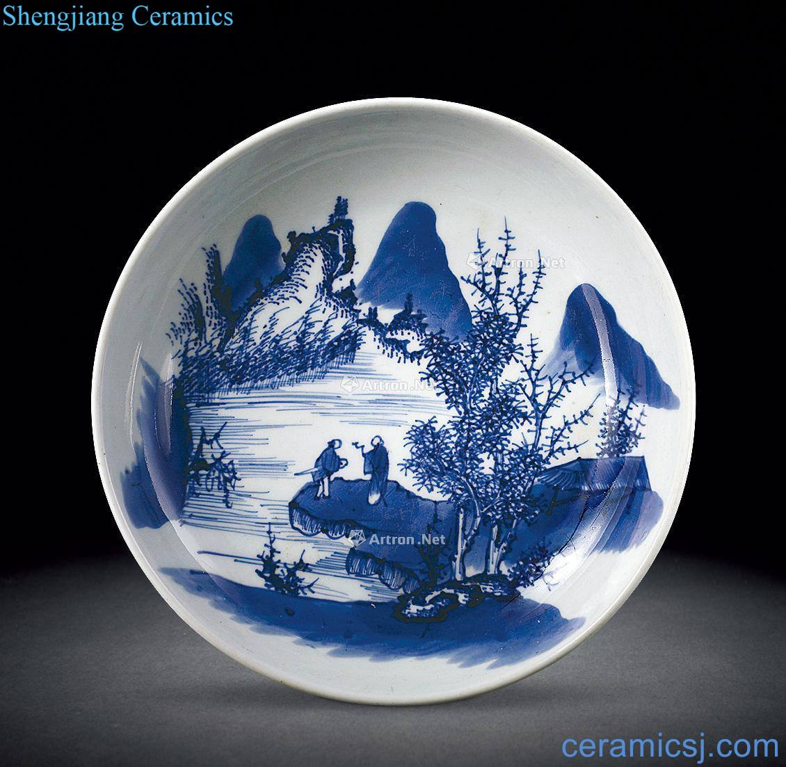 Mid qing Blue and white landscape tray
