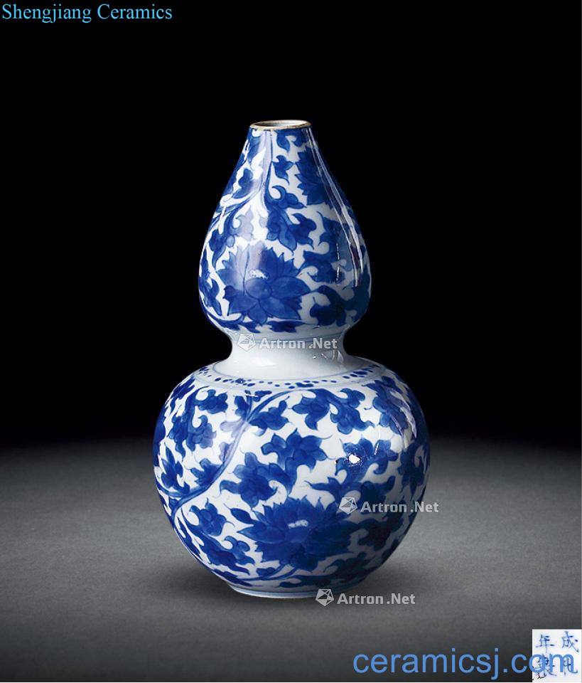 Mid qing Blue and white flower bottle gourd