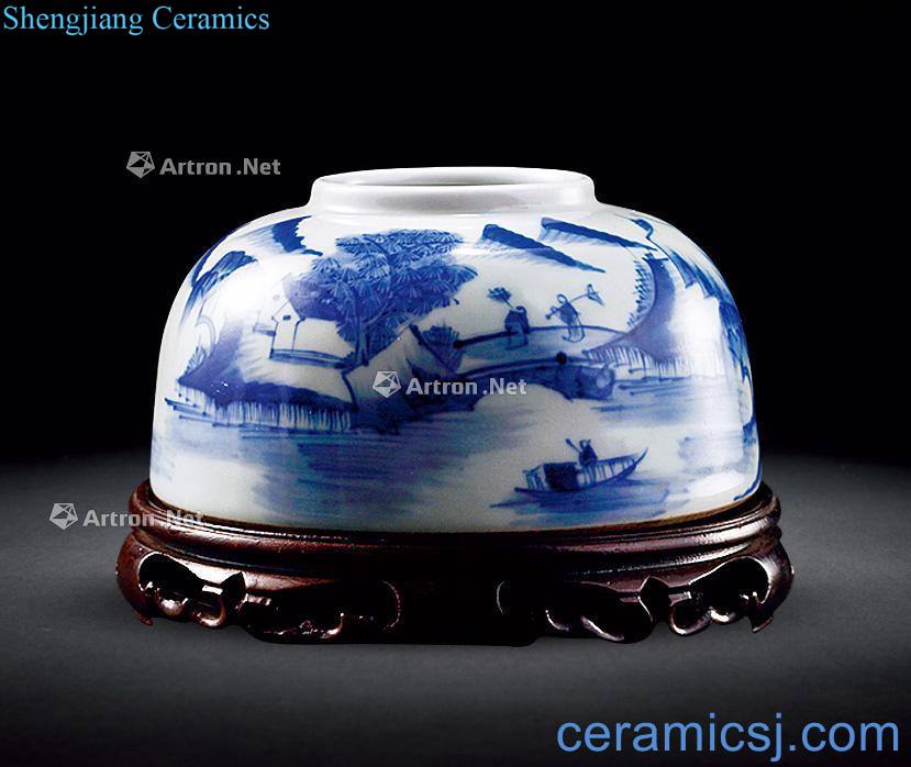 The qing emperor kangxi Blue and white landscape characters too white statue of redwood city
