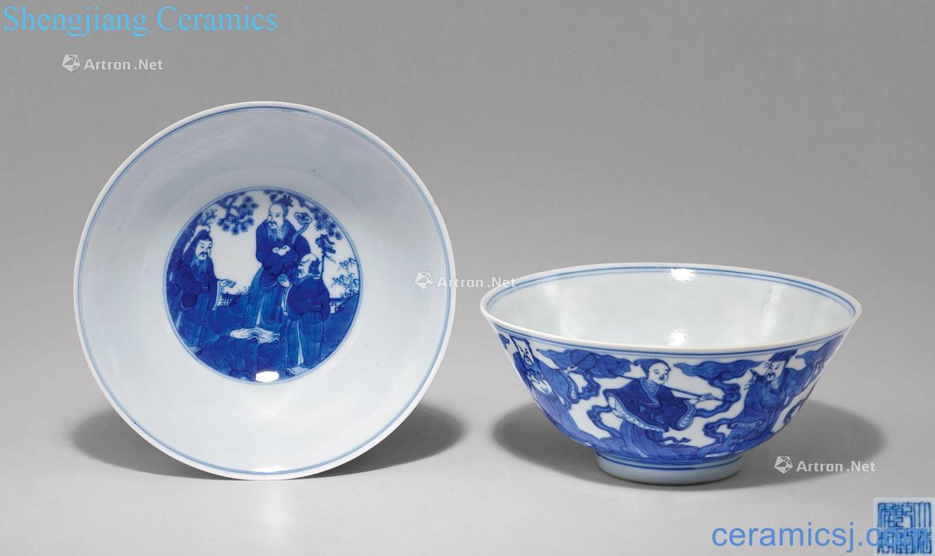 Qing qianlong Blue and white the eight immortals figure bowl (a)