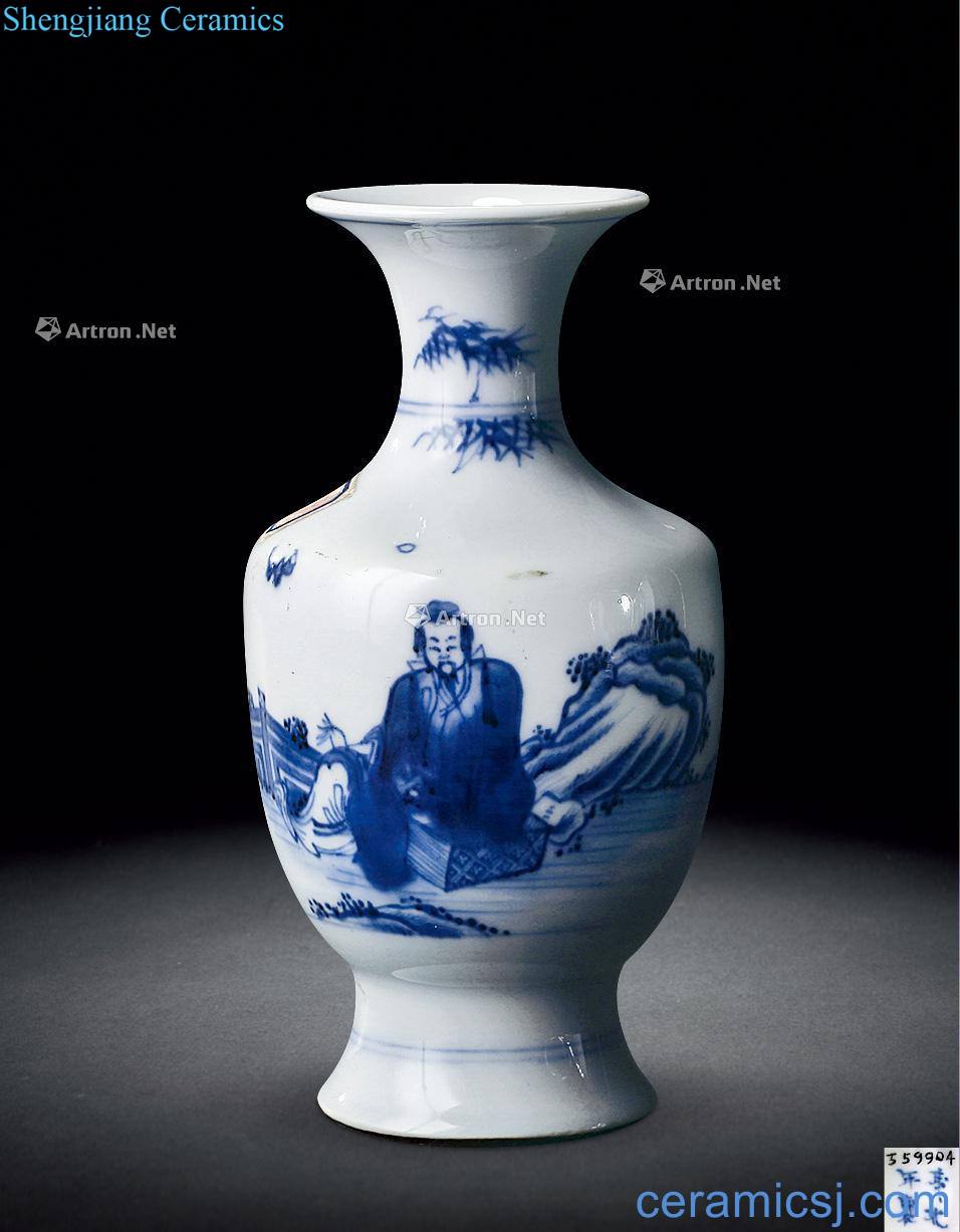 Qing qianlong Blue and white landscape coats mouth bottle