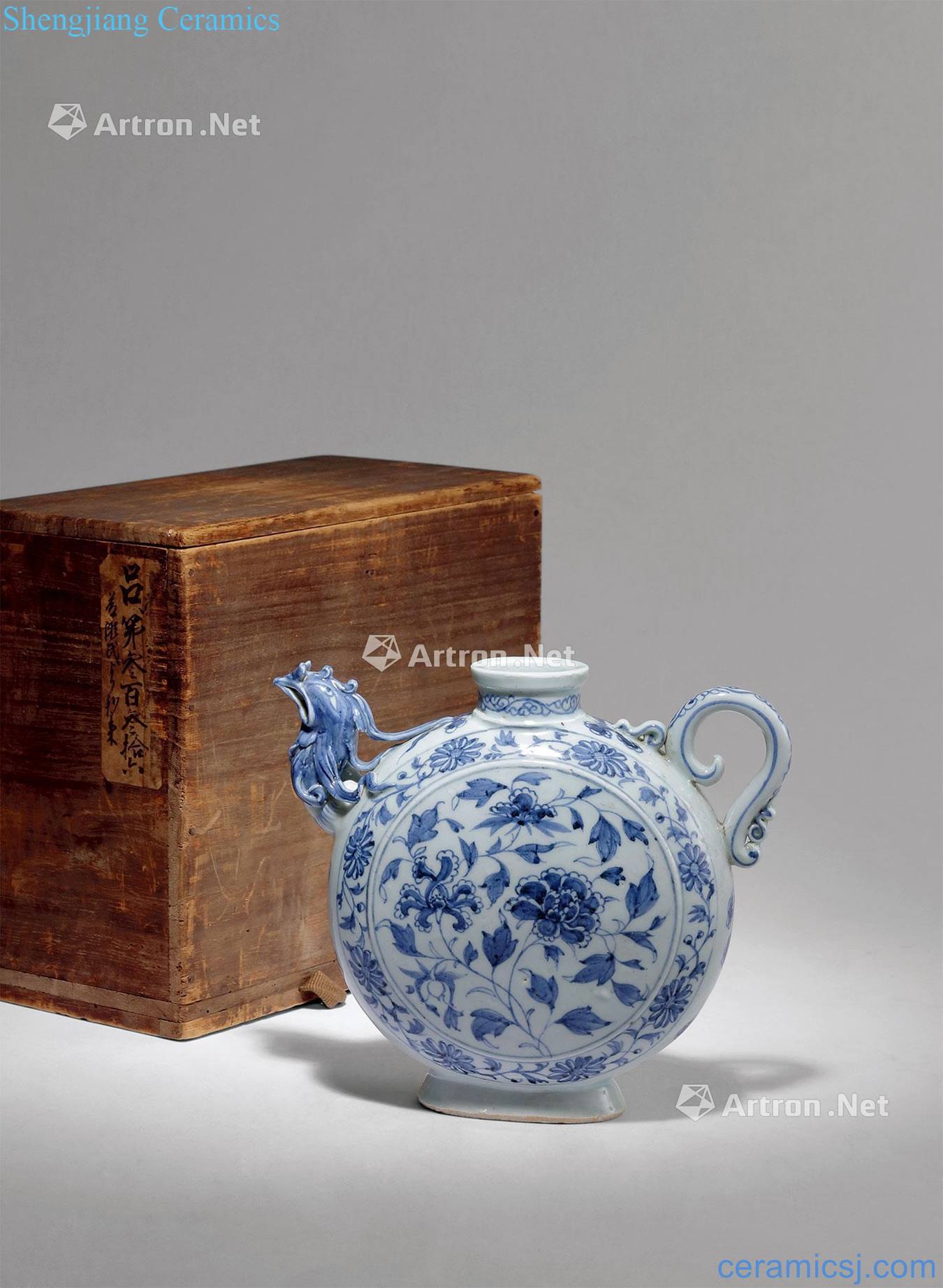 yuan Blue and white peony grains chicken first flat pot