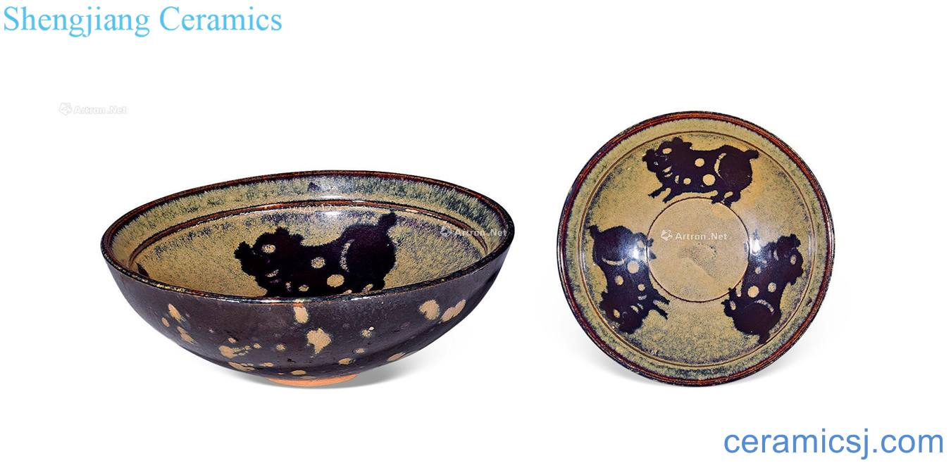 Southern song dynasty jizhou kiln paper-cut decal bowl three pigs