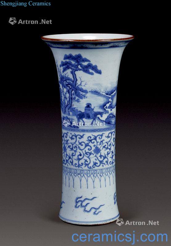 qing Blue and white flower vase with landscapes