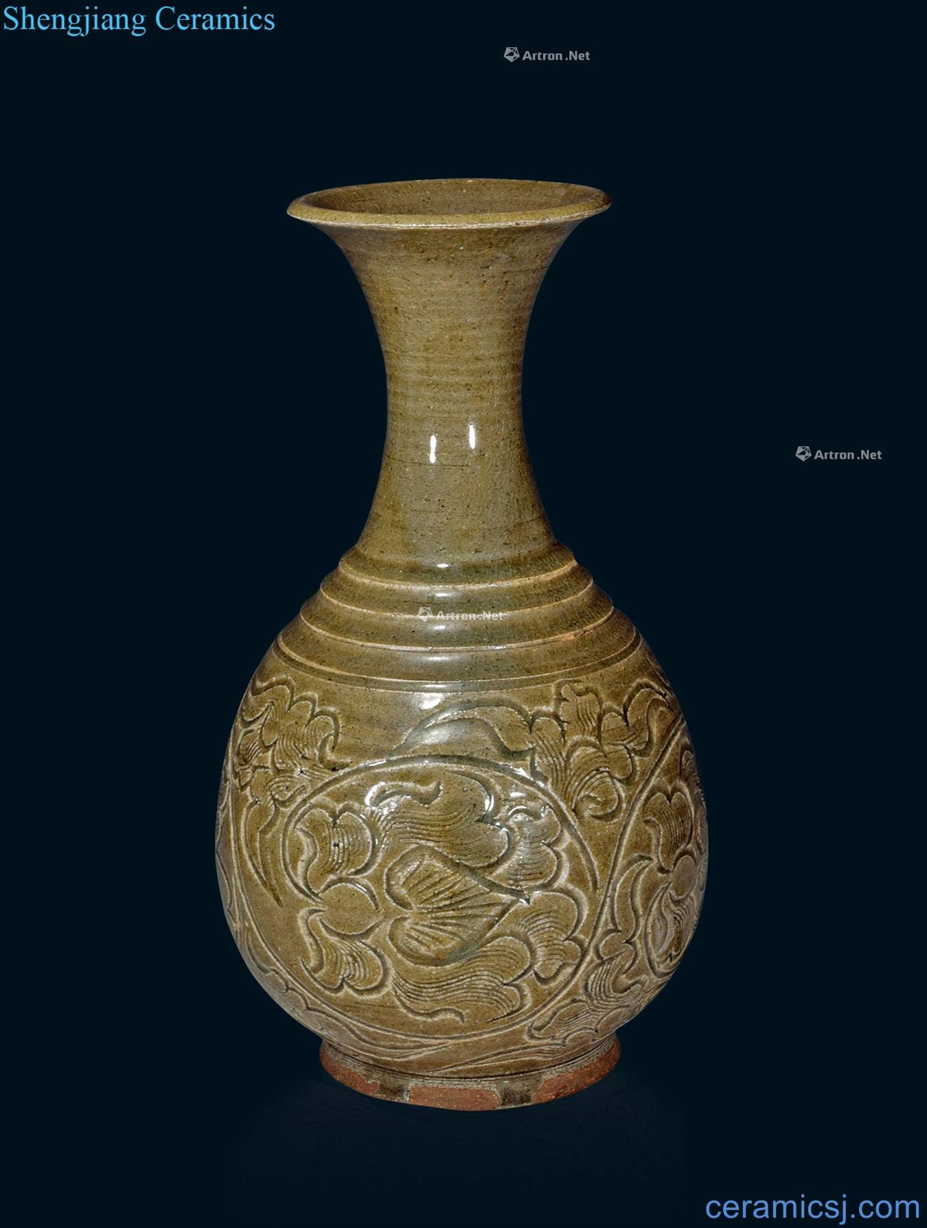 The song dynasty Yao state kiln carved flowers bowstring grain okho spring bottle