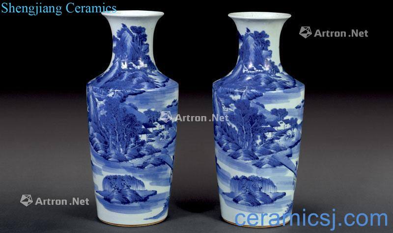 qing Blue and white landscape character bottles (2)