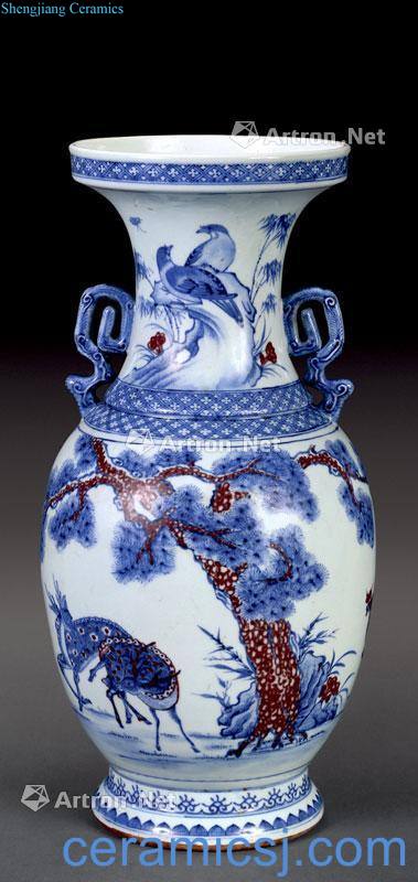 qing Blue and white with purple crane deer with spring bottle