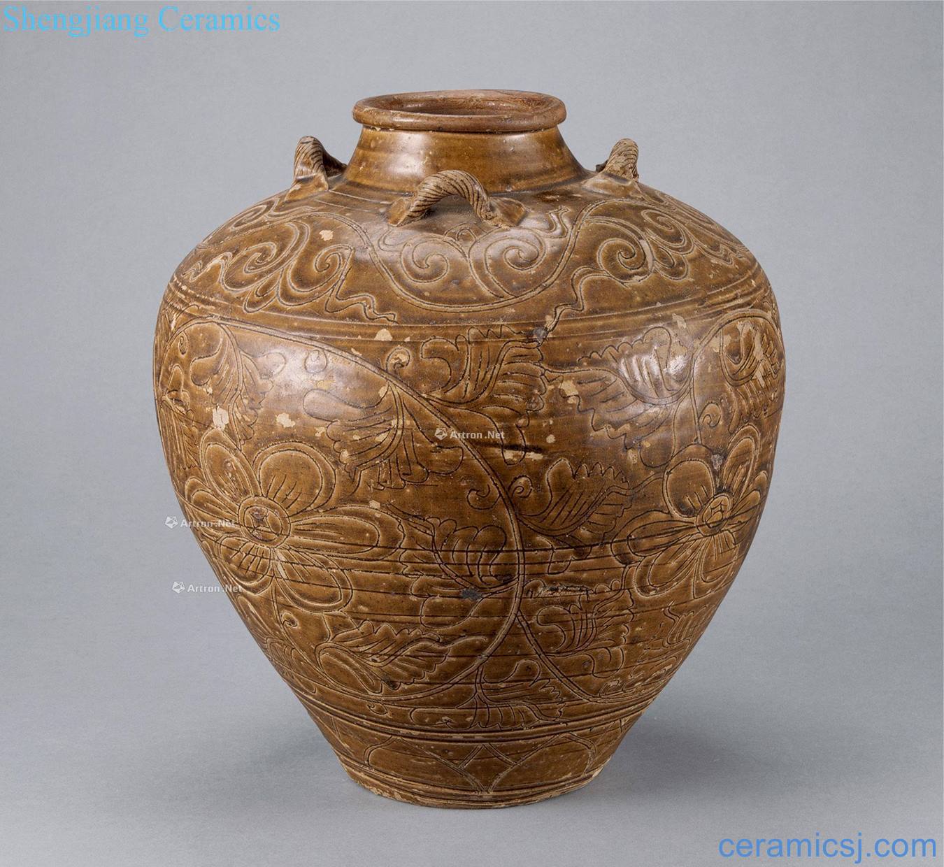 The five dynasties Jizhou kiln carved four cans