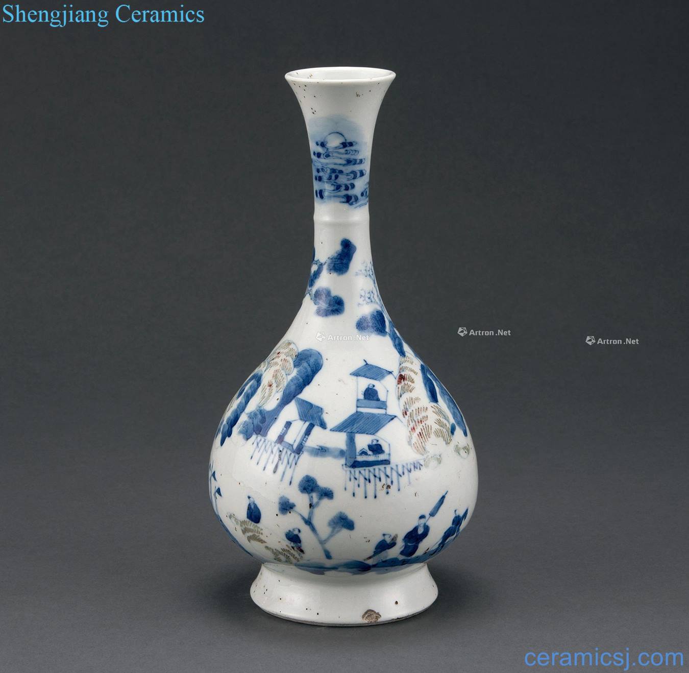 Qing dynasty blue-and-white youligong landscape character lines gall bladder