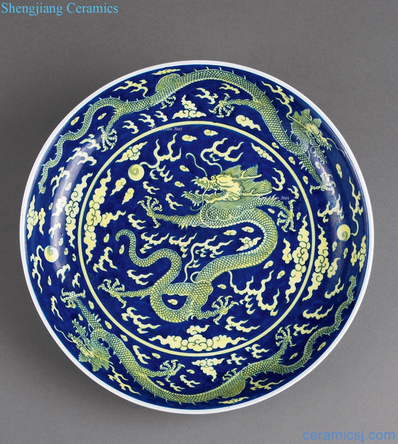 Qing qianlong Kiln porcelain Huang Cai YunLongWen plate