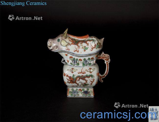 Ming jiajing Colorful picture dragon imitation bronze chewing cup