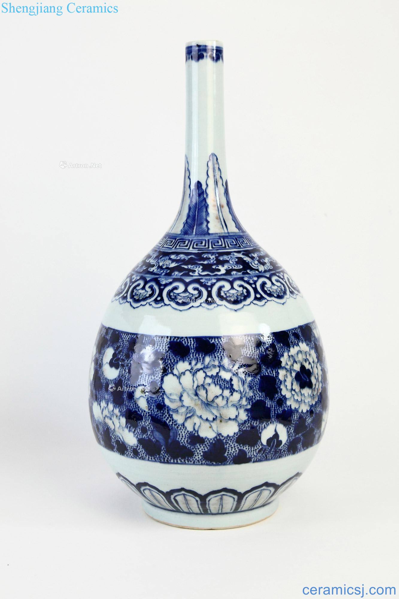 Qing qianlong Blue and white youligong flower grain bottle