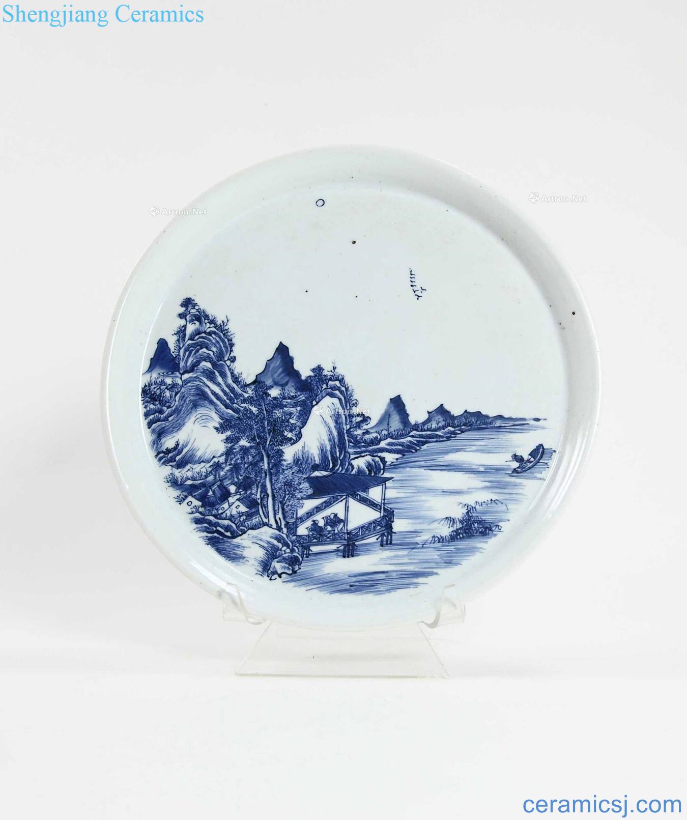 Qing yongzheng Blue and white landscape tray