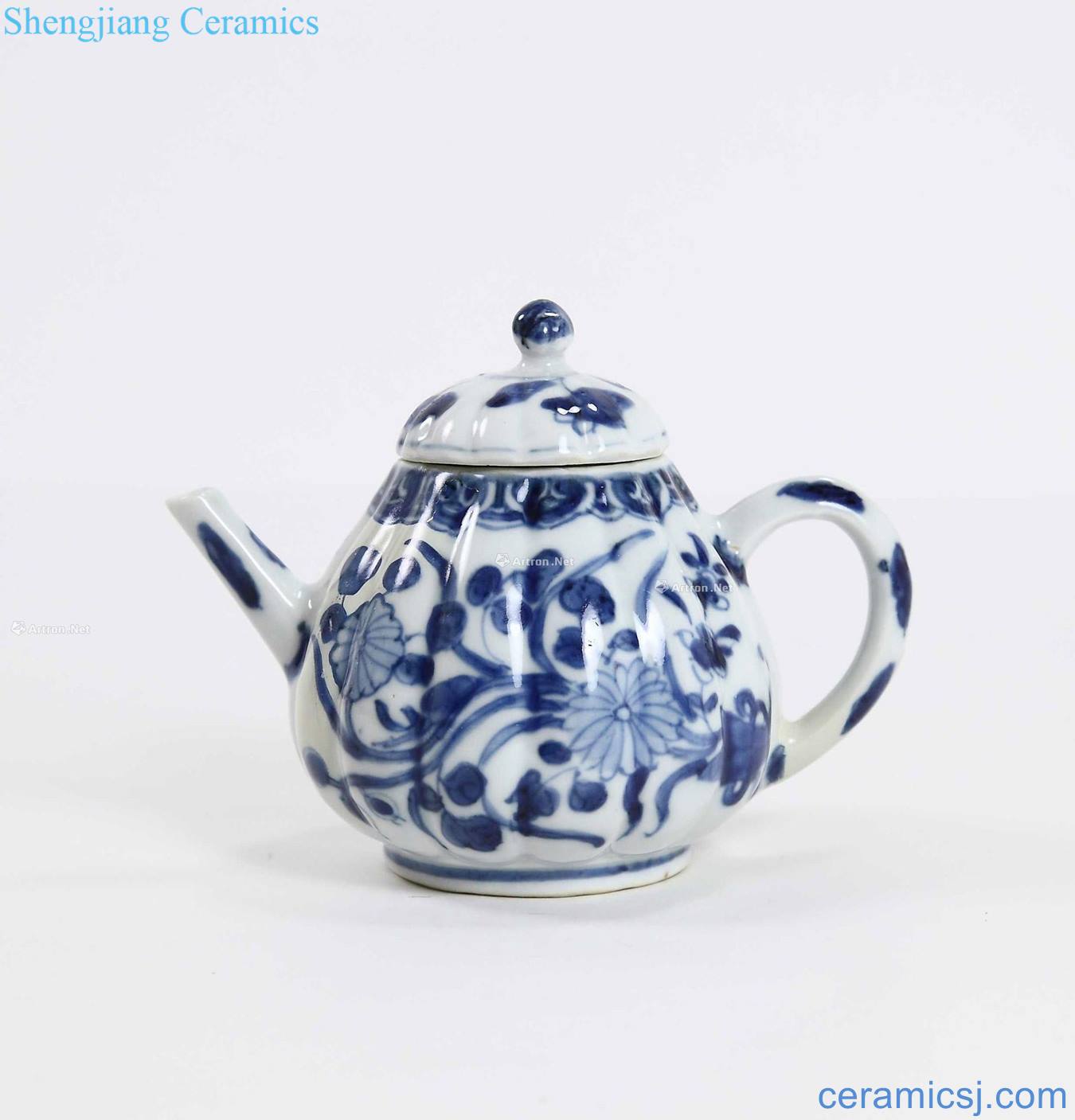 The qing emperor kangxi Blue and white melon leng teapot
