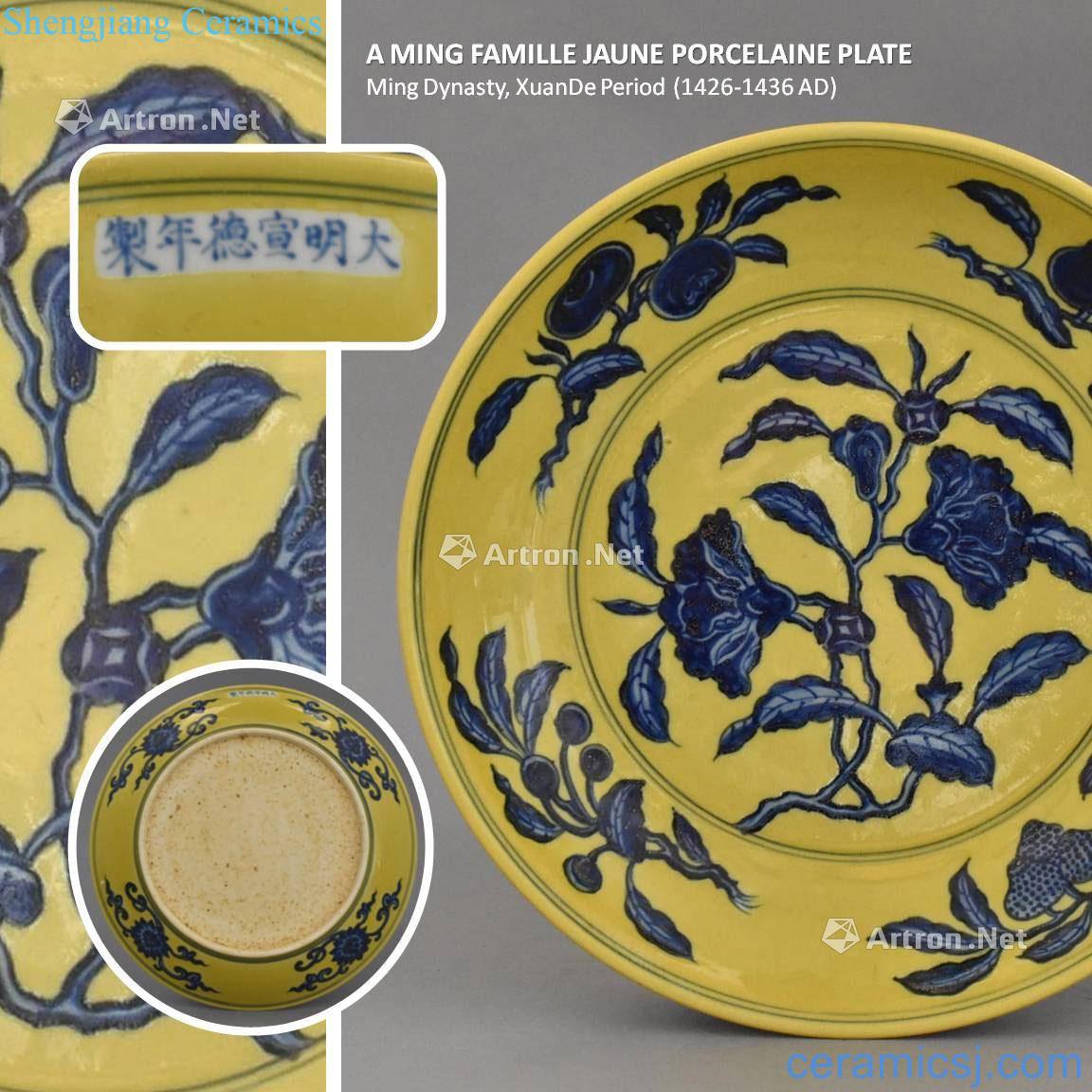 Ming Dynasty A Ming XUANDE FAMILLE JAUNE PORCELAIN PLATE