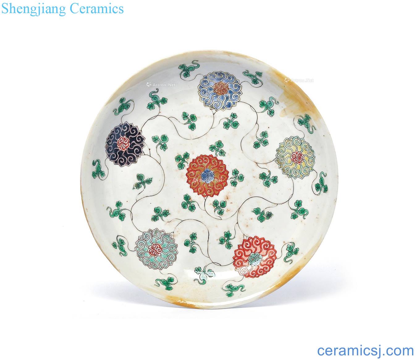 Qing dynasty Multicolored colour coral red branch lotus flower pattern plate