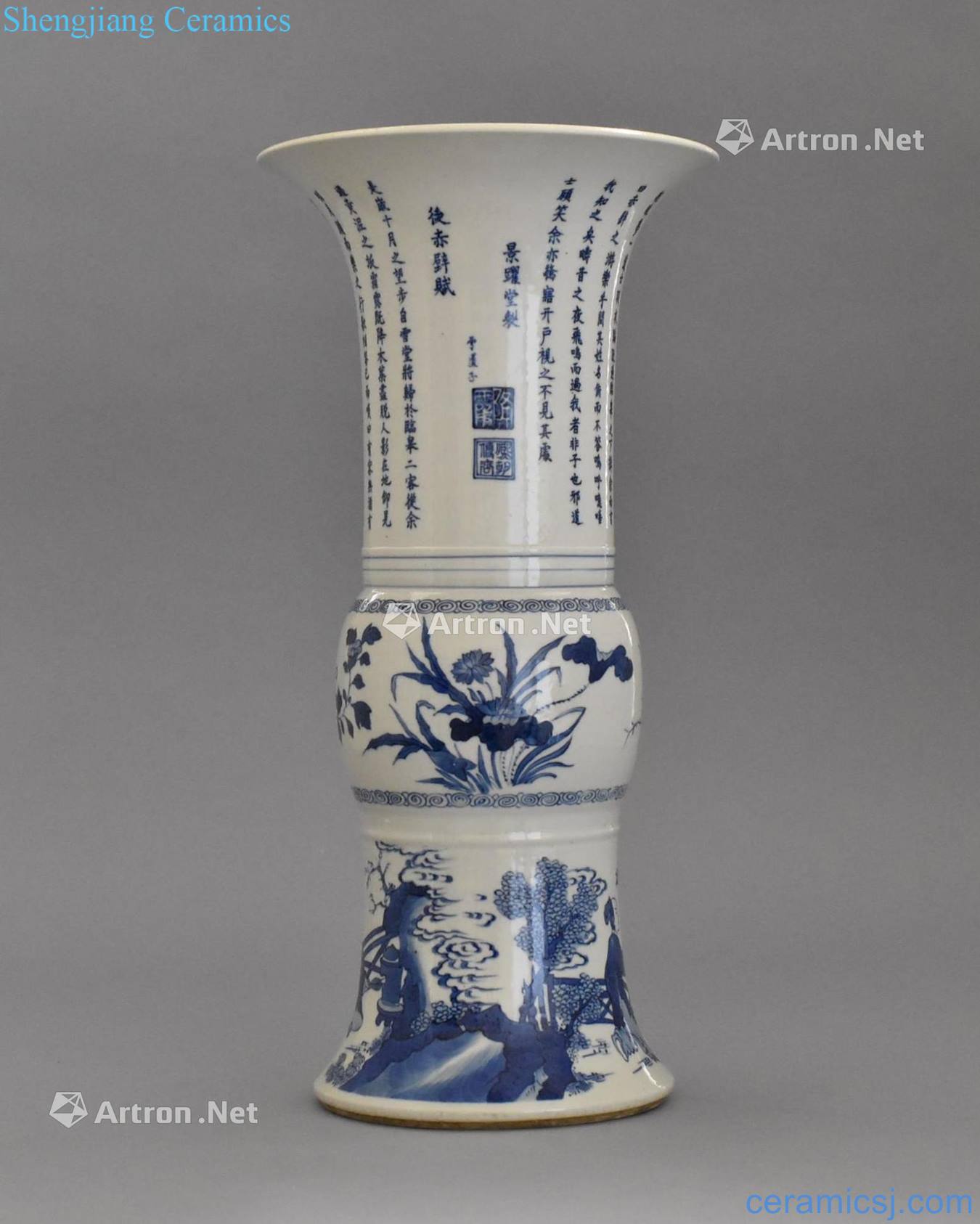 The Qing Dynasty KANGXI MARK KANGXI BLUE AND WHITE PHOENIX TAIL VASES