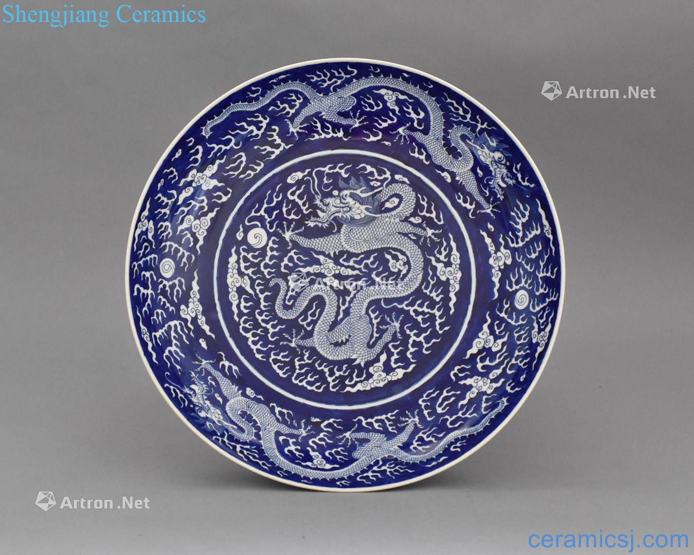 The Qing Dynasty DAOGUANG MARK DAOGUANG REVERSED BLUE GLAZED DRAGON CHARGER