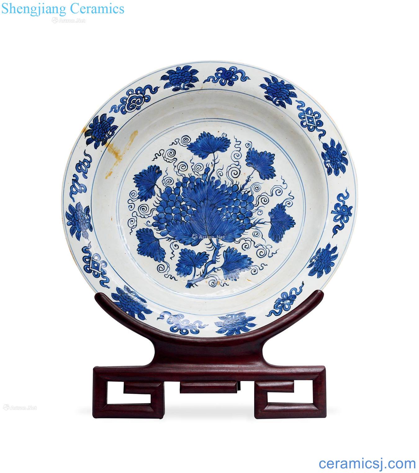 Qing dynasty Blue and white grape tray